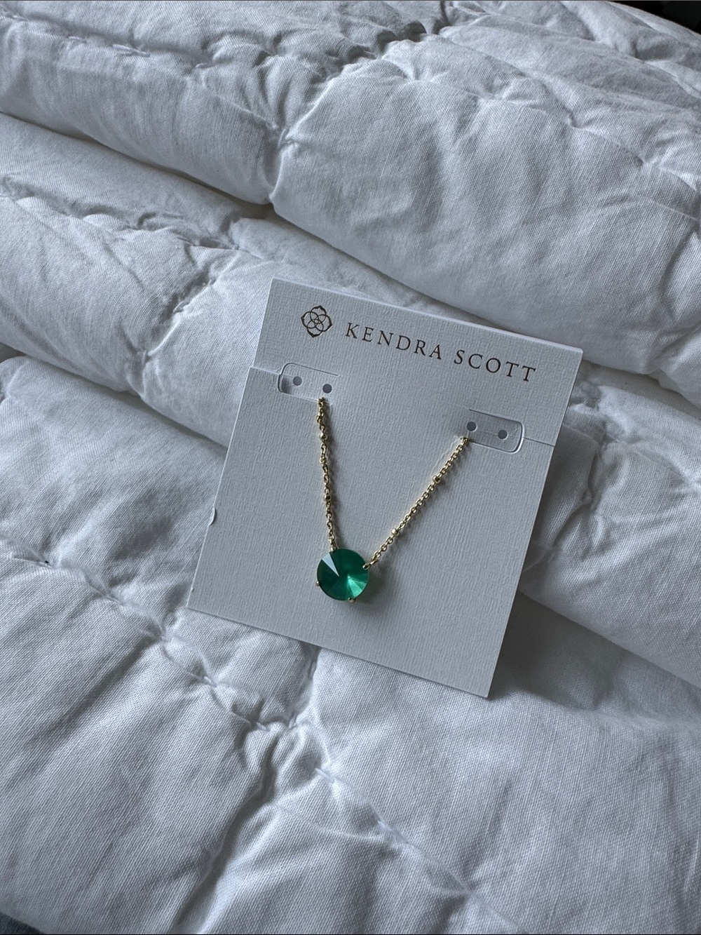 Kendra Scott Gold Necklace with Emerald Green Disc Pendant